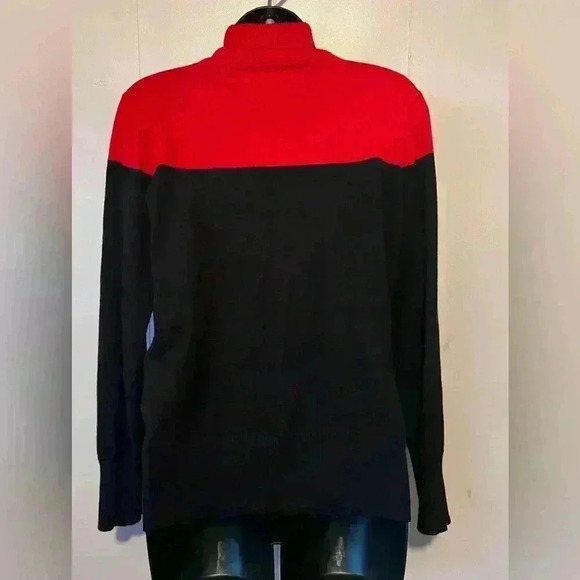 Cynthia Rowley Women's Sz M Red/Black Colorblock Apres Ski Turtleneck Sweater - Picture 2 of 5